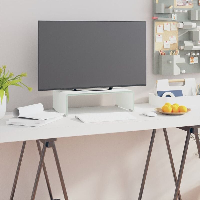

Soporte para TV/Elevador monitor cristal blanco 40x25x11 cm