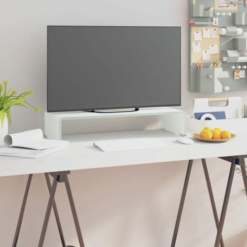 

Soporte para TV/Elevador monitor cristal blanco 60x25x11 cm