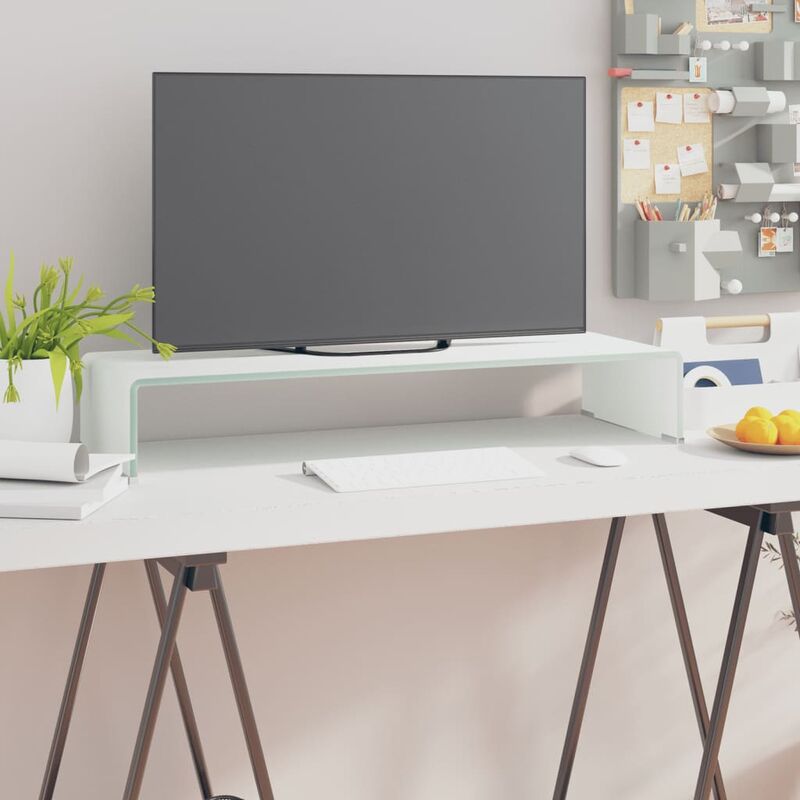 

Soporte para TV/Elevador monitor cristal blanco 80x30x13 cm