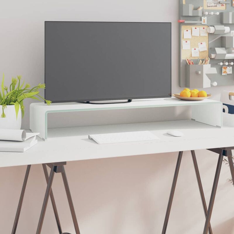 

Soporte para TV/Elevador monitor cristal blanco 90x30x13 cm