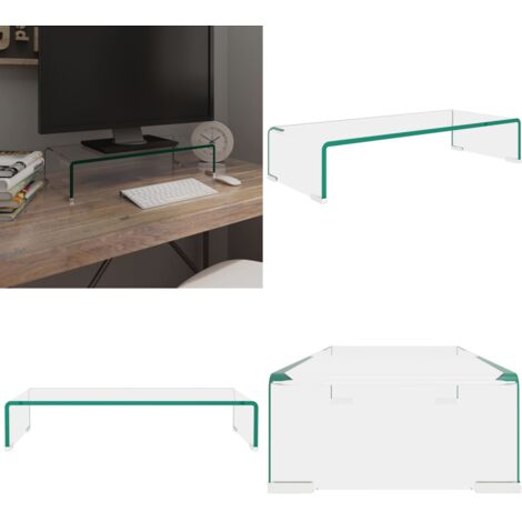 Soporte para TV/Elevador monitor cristal claro 60x25x11 cm - Estante de vidrio - Elevador para monitor