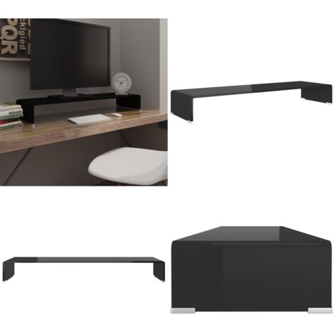 Soporte para TV/Elevador monitor cristal negro 100x30x13 cm - Estante de vidrio - Elevador para monitor