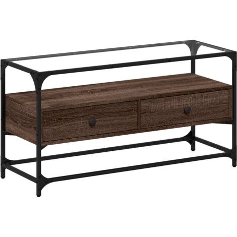 Soporte para TV Multimedia Estante para TV Aparador TV Comedor Sala de Estar Dormitorio con Tapa de Vidrio Madera contrachapada de Roble marrón 020026415