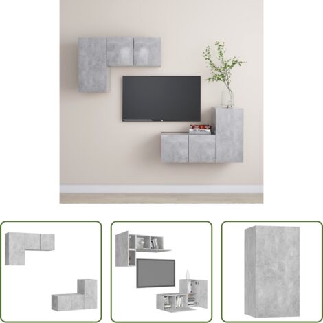 Soporte para TV -  Set muebles de salón TV 4 pzas madera ingeniería gris hormigón