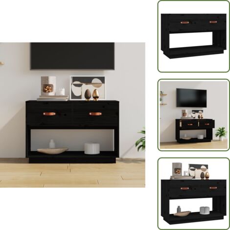 Soporte para tv - vidaXL Mueble de TV madera maciza de pino negro 90x40x60 cm - Muebles de sala