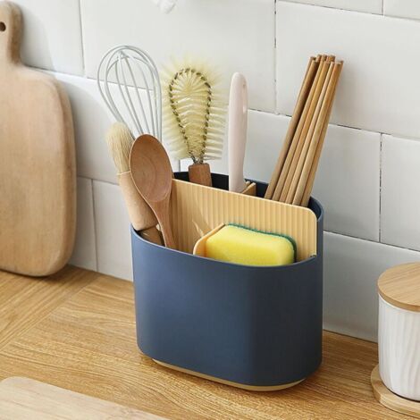 Soporte para utensilios de cocina azul, soporte para cuchillos, almacenamiento multifuncional para cucharas y tenedores, soporte para palillos de cocina, escurridor