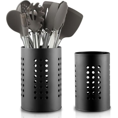 Soporte para utensilios de cocina para encimeras, juego de 2, soporte para utensilios de acero inoxidable negro