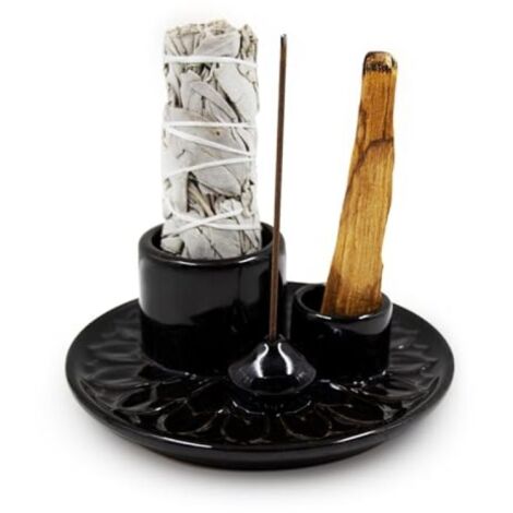 Soporte para varitas de Palo Santo, quemador de incienso de cerámica multifuncional hecho a mano para varitas de incienso de Palo Santo, soporte para salvia, bandeja para cenizas para sala de meditaci