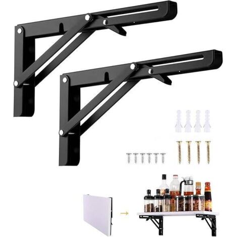 Soporte plegable de 250 mm, 2 piezas, negro, resistente, retráctil