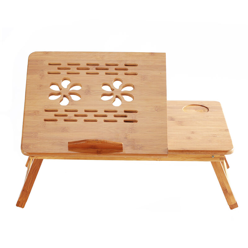 

Soporte de escritorio plegable de bambu para computadora portatil, bandeja para el desayuno, cama, mesa, altura ajustable con 4 angulos, abanico de