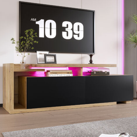 Soporte plegable para TV LED - se extiende hasta 2 metros, con espacio de almacenamiento abierto, 2 cajones, color natural + negro