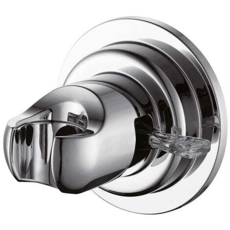 Soporte redondo cromado para cabezal de ducha con ventosa.