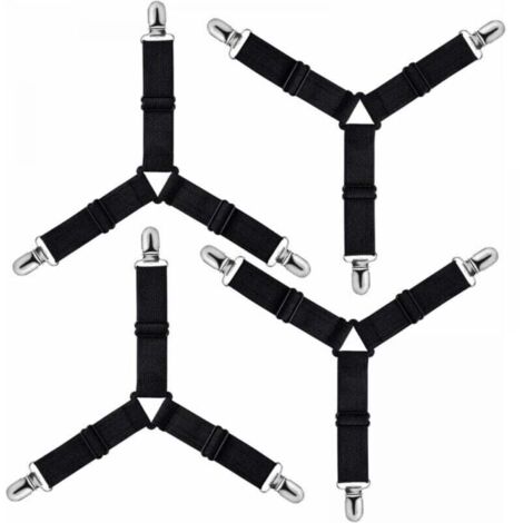 Soporte triangular ajustable para sábanas ajustables, correa para sábanas, sábanas, tabla de planchar, colchón y sofá (negro, paquete de 4)