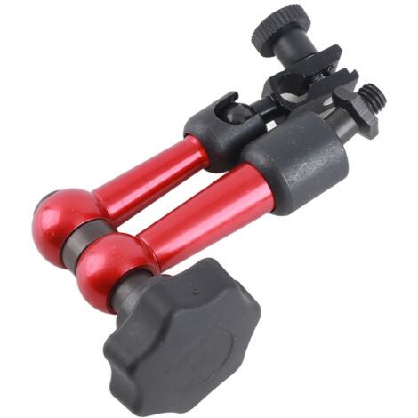 Soporte universal ajustable para probador digital e indicador de cuadrante con brazo articulado y base flexible.