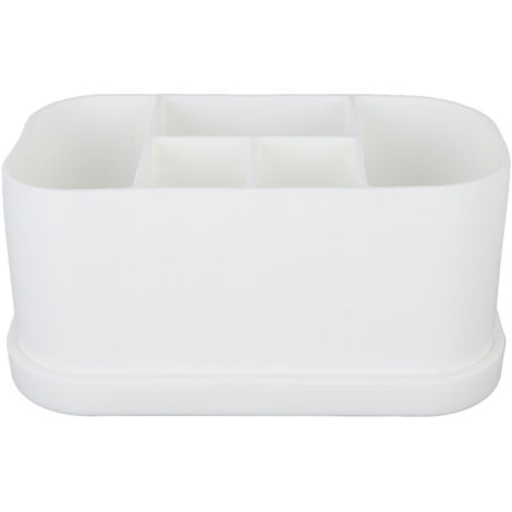 Soporte universal de silicona para cepillo y pasta de dientes, 5 compartimentos, perforado, organizador de baño multifuncional en color blanco.