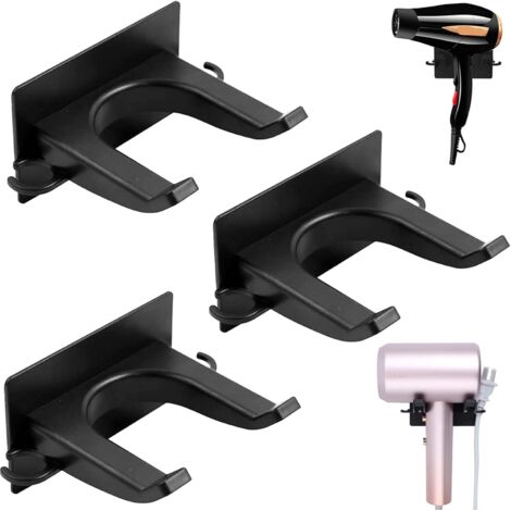 Soporte universal multifuncional de pared para secador de pelo de 3 piezas, compatible con baños y peluquerías.