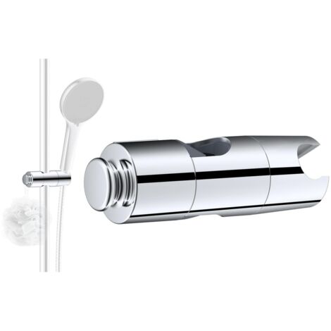 Soporte universal para cabezal de ducha, ajustable con 1 gancho, compatible con cabezales (19-23,5 mm) y barras de ducha (18-25 mm), ABS cromado.