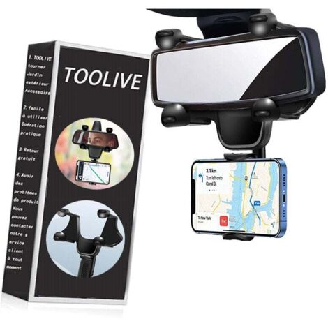 Soporte universal para teléfono con espejo retrovisor de coche (3,7 pulgadas) que gira 360°.