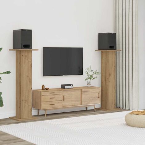 Soportes altavoces 2 uds madera roble artesano 30x30x95 cm