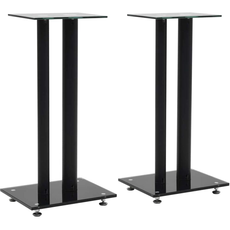 

vidaXL Soportes altavoz vidrio templado diseño 2 pilares negro 2 uds - Negro