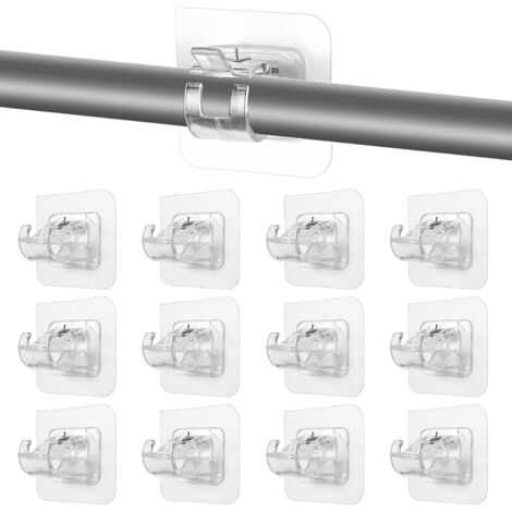 Soportes autoadhesivos para barras de cortina, paquete de 12 unidades, barras de cortina transparentes sin necesidad de taladrar, ganchos para cortinas para hogares y hoteles (transparentes)