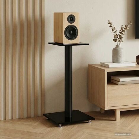 Soportes de altavoces 2 uds vidrio templado negro 1 pilar
