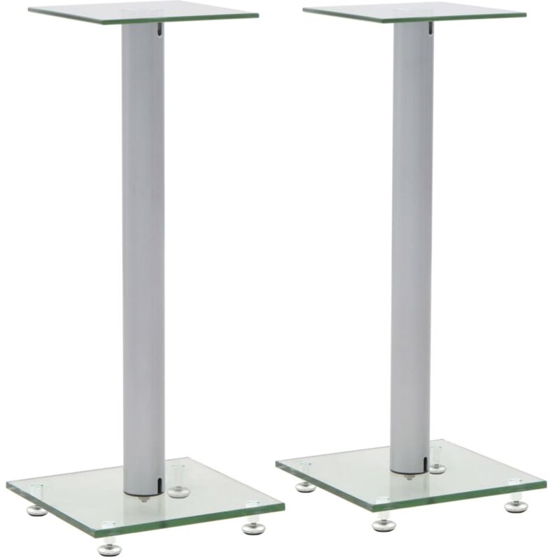 

vidaXL Soportes de altavoz vidrio templado diseño columna plata 2 uds - Plateado