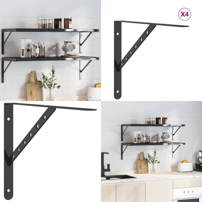 Soportes de estante 4 uds acero inoxidable negro 40x2,5x25 cm - Soportes de acero inoxidable - Soportes para pared