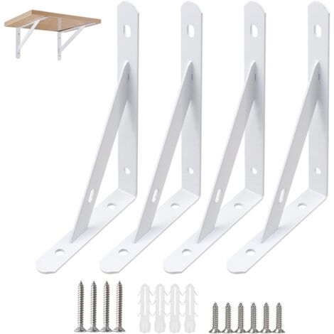 soportes de estante de pared blancos de 25 cm, de hierro blanco, con tornillos para cocina, dormitorio, estante decorativo, mueble colgante, armario (carga de 30 kg).