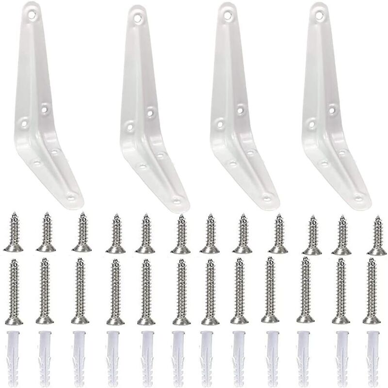 soportes de estante de pared de metal, estables y resistentes, con 24 tornillos, para dormitorio, sala de estar, cocina y oficina (blanco)