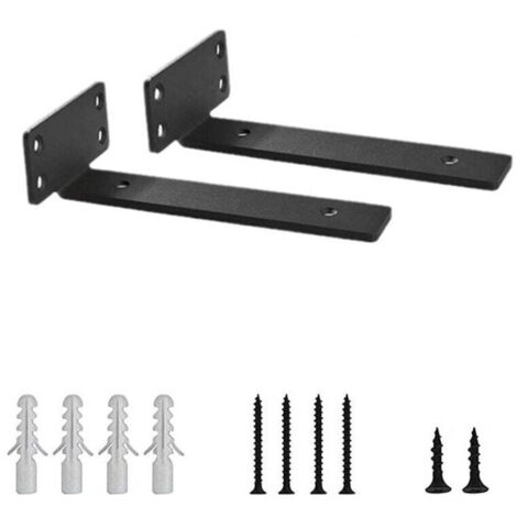 Soportes de estante en forma de L negros de 0,2 pulgadas de grosor, soportes ocultos de acero - Herrajes resistentes para estantes flotantes de 6 pulgadas (paquete de 2) - Estante de pared