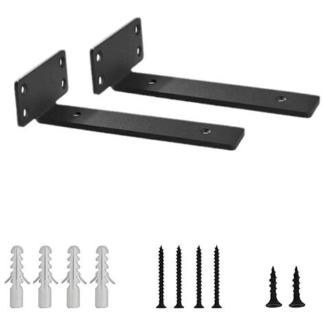 Soportes de estante en forma de L negros de 0,2 pulgadas de grosor, soportes ocultos de acero - Herrajes resistentes para estantes flotantes de 6 pulgadas (paquete de 2) - Estante de pared