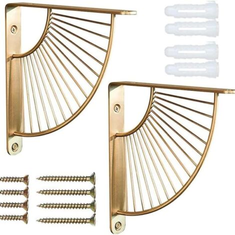 Soportes de latón para estantes, soportes de alta calidad para estantes - Soporte de pared para estantes con soportes de fijación - Juego de 2 soportes, marco de soporte de hierro de 90 grados para es