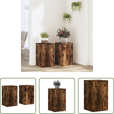 Soportes de macetas -  Soportes de plantas 2 uds madera roble ahumado 30x30x50 cm