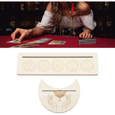 Soportes de madera para cartas del tarot – Tipo A – Luna y rectángulo – 2 piezas – 25 x 7,5 cm – Abedul natural