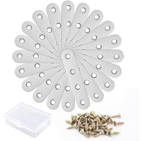 Soportes de Montaje Metálicos - 20 Piezas, Patas de Unión Perforadas de Acero Inoxidable 77x16x1.8mm con Tornillos, para Muebles de Madera
