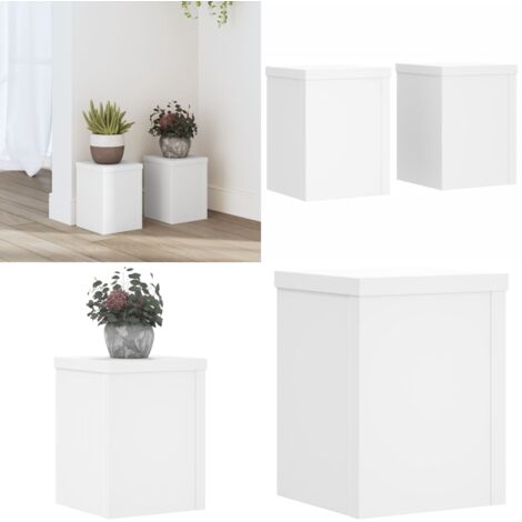 Soportes de plantas 2 uds madera ingeniería blanco 10x10x18 cm - Soportes para plantas - Soportes de madera