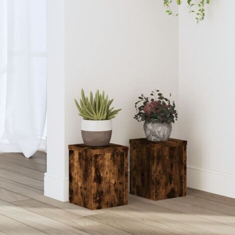 Soportes de plantas 2 uds madera roble ahumado 15x15x20 cm