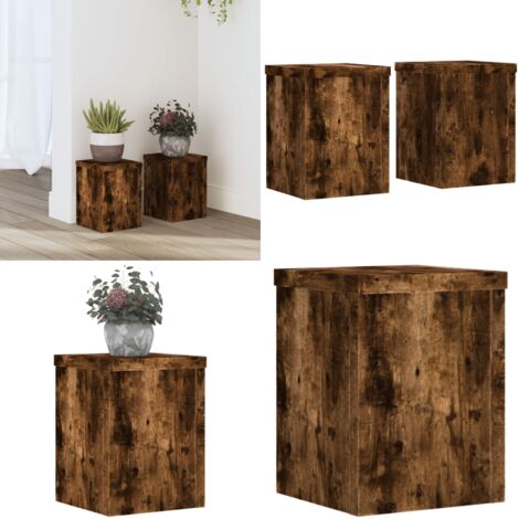 Soportes de plantas 2 uds madera roble ahumado 15x15x20 cm - Soportes de macetas - Soportes de madera