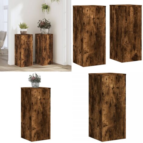 Soportes de plantas 2 uds madera roble ahumado 30x30x70 cm - Soportes de macetas - Soportes de madera
