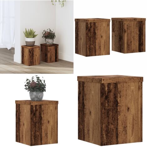 Soportes de plantas 2 uds madera roble envejecido 15x15x20 cm - Soportes de macetas - Soportes de madera
