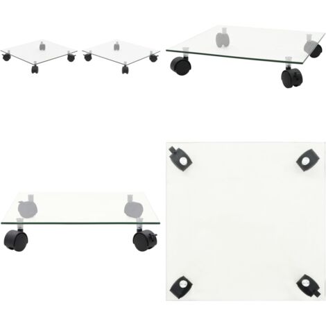 Soportes de ruedas para macetas cuadrado vidrio templado 2 uds - Soportes rodantes para plantas - Soportes de ruedas para macetas