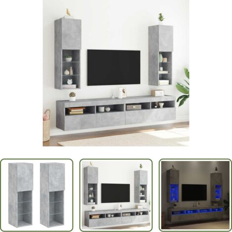 Soportes de TV -  Muebles de TV con luces LED 2 uds gris hormigón 30,5x30x102 cm