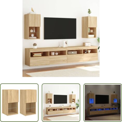 Soportes de TV -  Muebles de TV con luces LED 2 uds roble Sonoma 30,5x30x60 cm