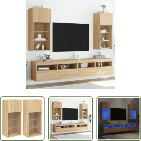 Soportes de TV -  Muebles de TV con luces LED 2 uds roble Sonoma 40,5x30x90 cm