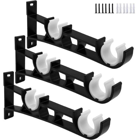 Soportes dobles para barra de cortina, ganchos negros para barra de cortina, accesorios para colgar barras de cortina, juego de 3