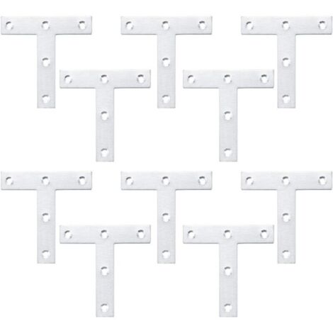 Soportes en forma de T, placa de reparación plana, soportes de esquina de acero inoxidable, placas de fijación planas y rectas para reparación de juntas de muebles (10 piezas, 80 x 80 x 1,5)
