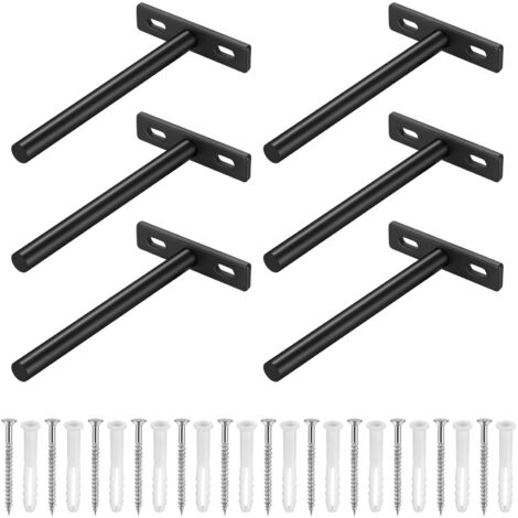 soportes flotantes para estantes de pared, soportes metálicos para estantes de pared, soportes de fijación invisible para estantes de pared, soportes resistentes en forma de T, color negro, 124 x 70 m