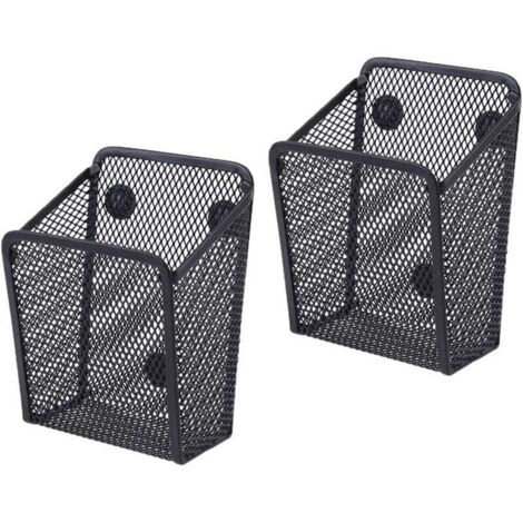 soportes magnéticos para bolígrafos, cestas de almacenamiento magnéticas, caja de malla magnética de metal negro para refrigerador, accesorios de casillero, organizador de suministros de oficina (A)