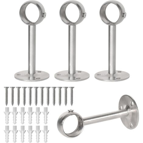 Soportes para barra de cortina, 26 mm, para cortinas, perchero, acero inoxidable, con 12 tornillos y 12 tacos de expansión, para armario, perchero, baño (plateado)